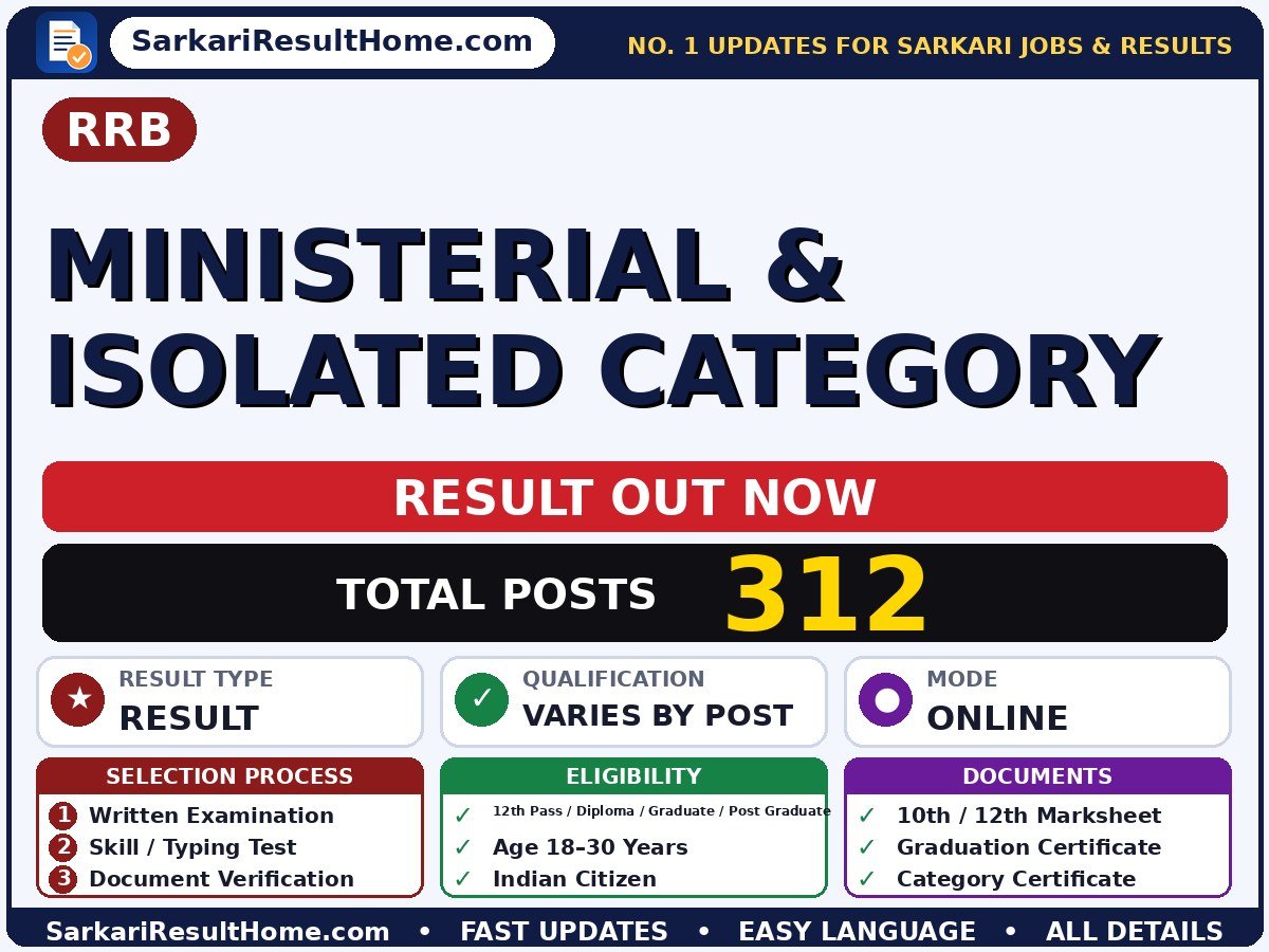 RRB Ministerial & Isolated Category Sarkari Result 2026 Out – Check Here - Railway Recruitment Board sarkari result summary (Result Date: 05 Oct 2026; Exam Date: 14 Jul 2026)