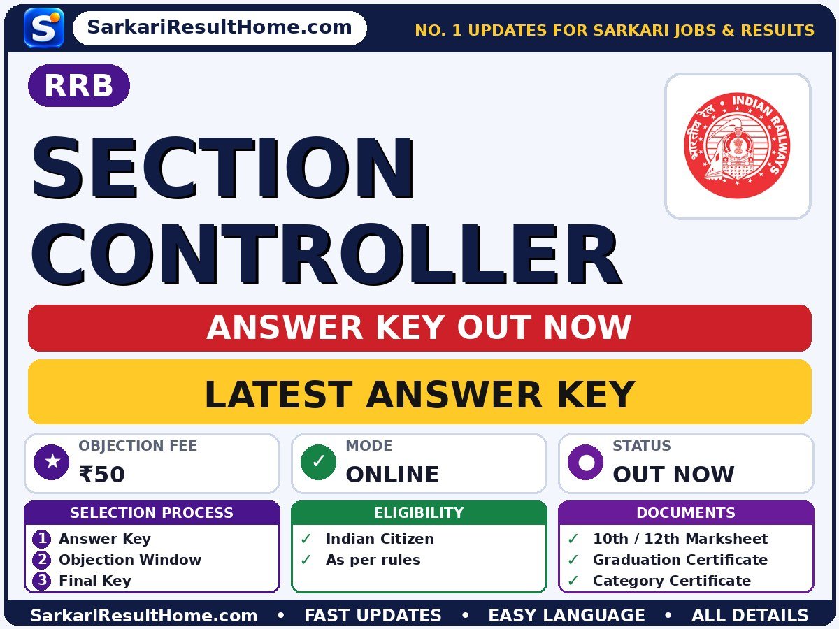 RRB Section Controller Answer Key 2026 Out – Download PDF - Railway Recruitment Board answer key summary (Objection Fee: ₹50)