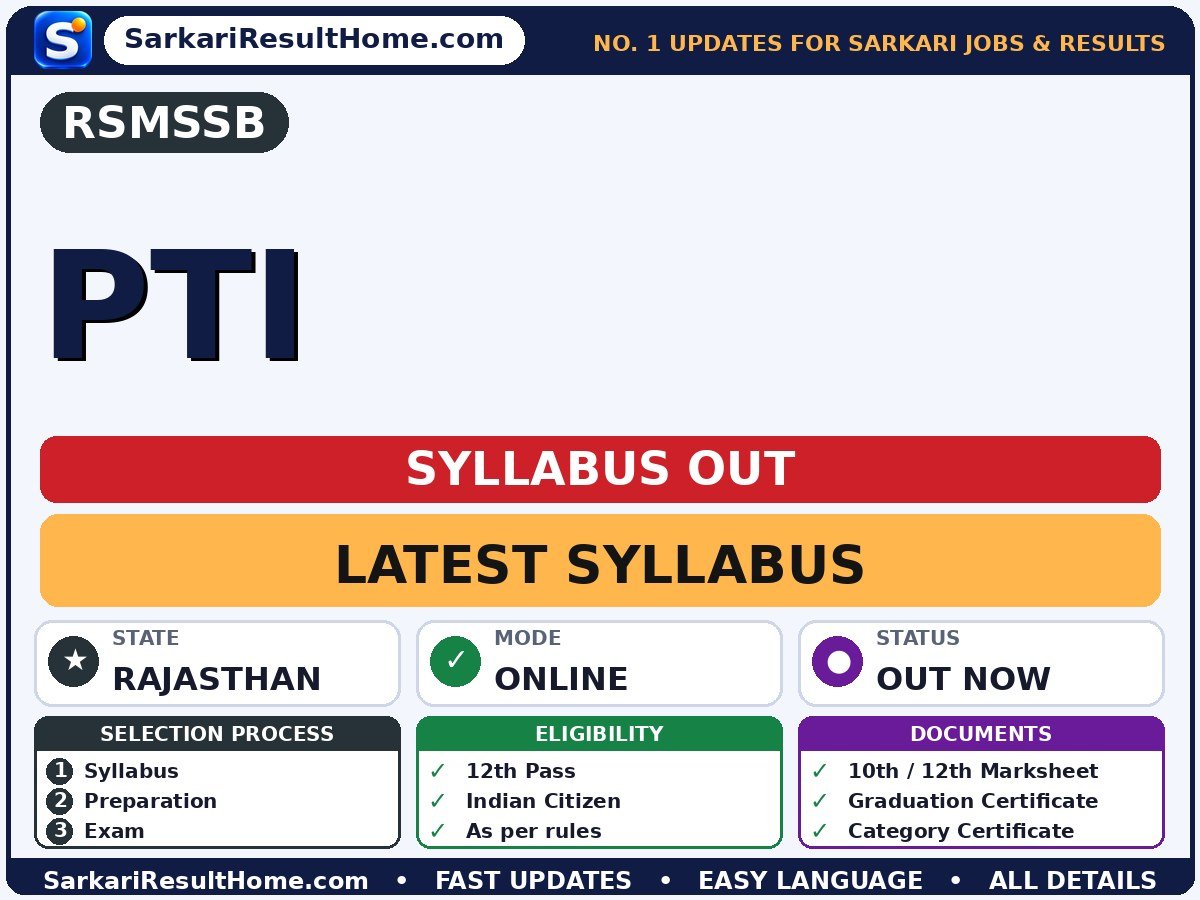 RSMSSB PTI Syllabus 2026 - Rajasthan Subordinate and Ministerial Services Selection Board syllabus summary