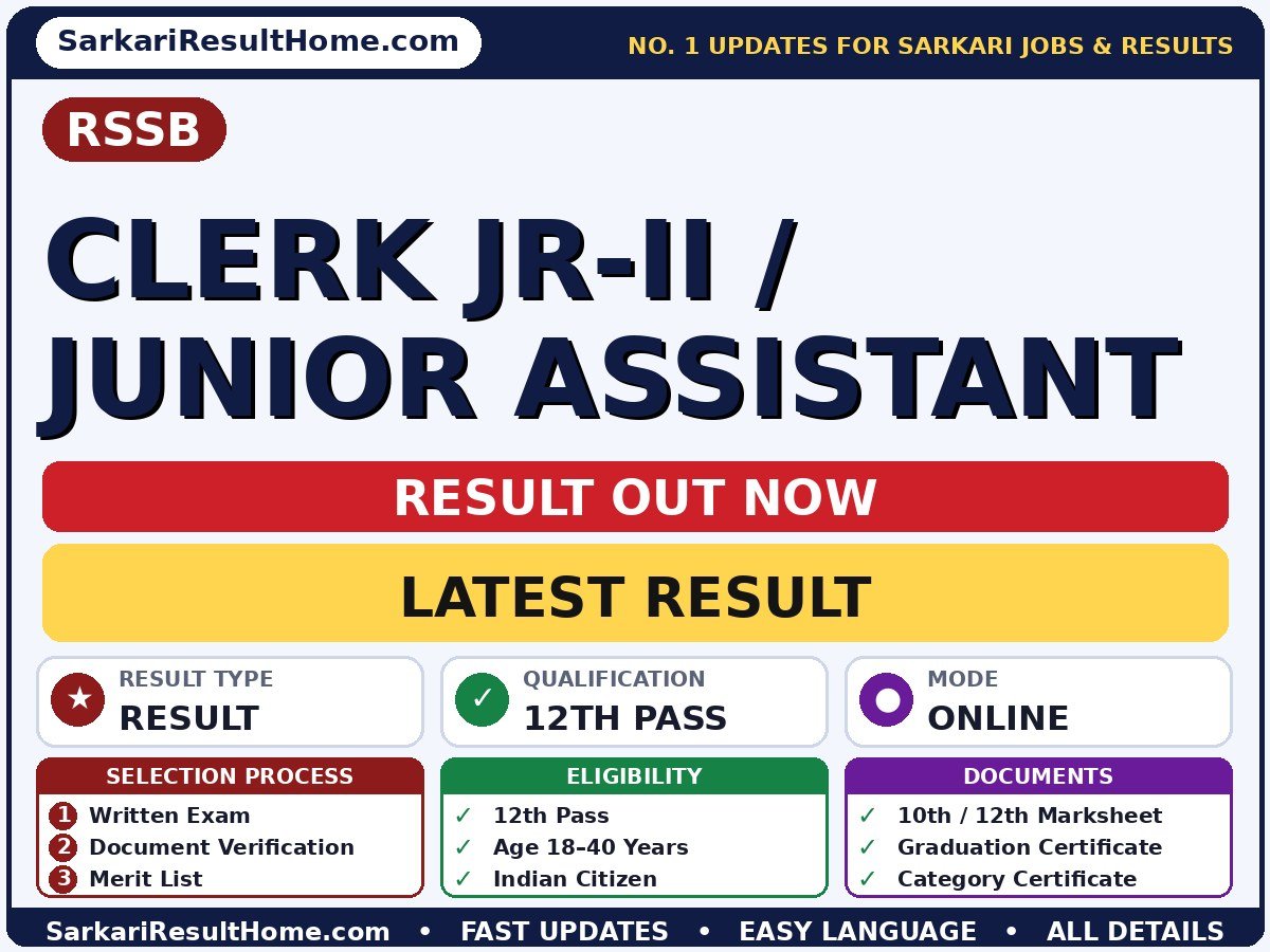 RSSB Clerk Jr-II / Junior Assistant Result 2026: Direct Link & Score Card - RSSB result summary (Result Date: 28 Sep 2026; Exam Date: 05 Jul 2026)