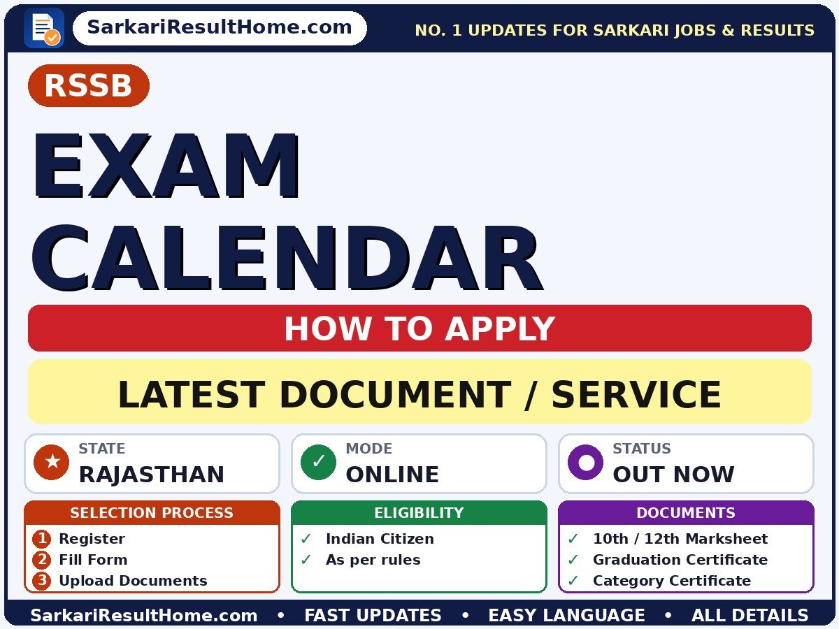 RSSB Exam Calendar 2026 – Step-by-step Guide - Rajasthan Staff Selection Board document / service summary