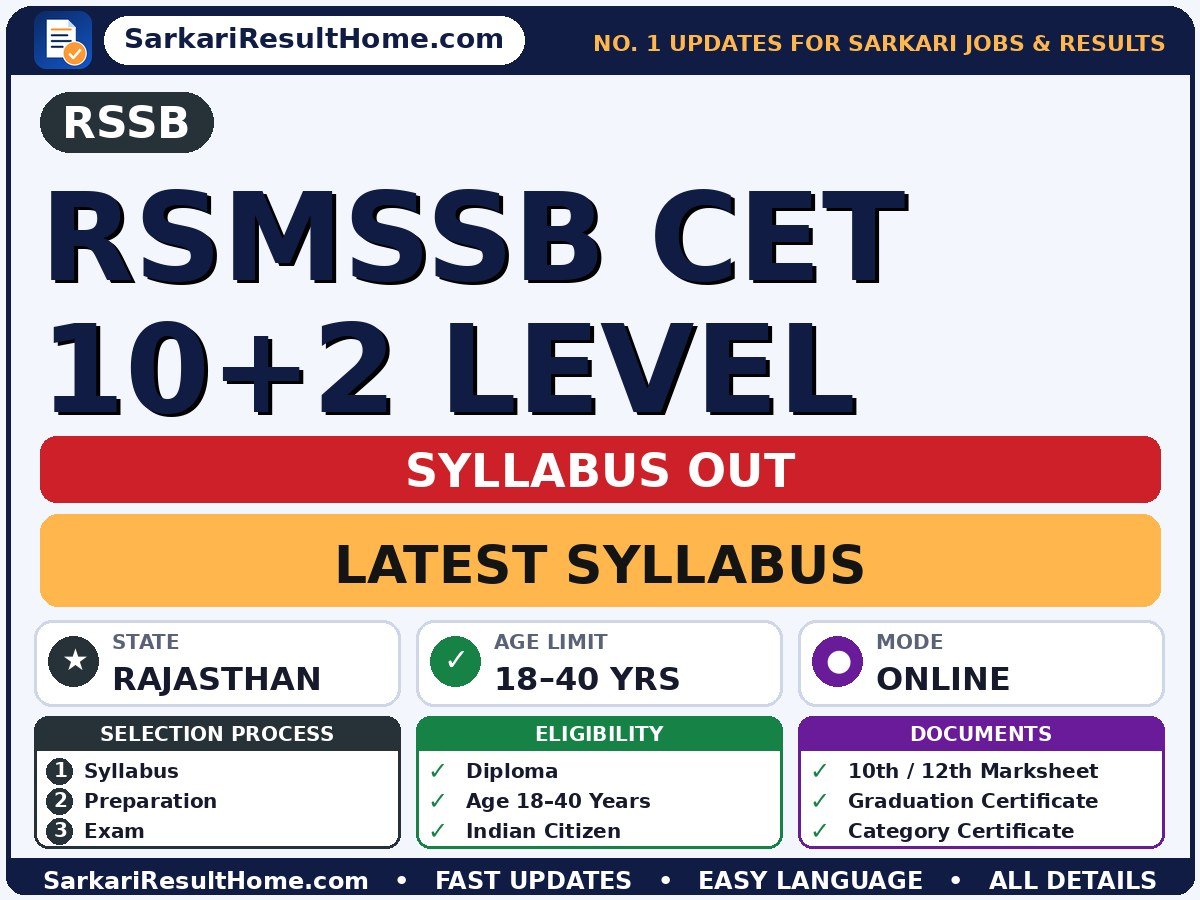 RSSB Rsmssb CET 10+2 Level Syllabus 2026 & Exam Pattern - Rajasthan Staff Selection Board syllabus summary