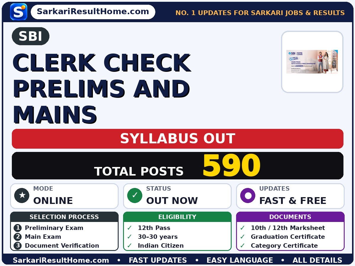 SBI Clerk Check Prelims and Mains Syllabus 2026 - State Bank of India syllabus summary (Selection: Preliminary Exam → Main Exam → Document Verification)