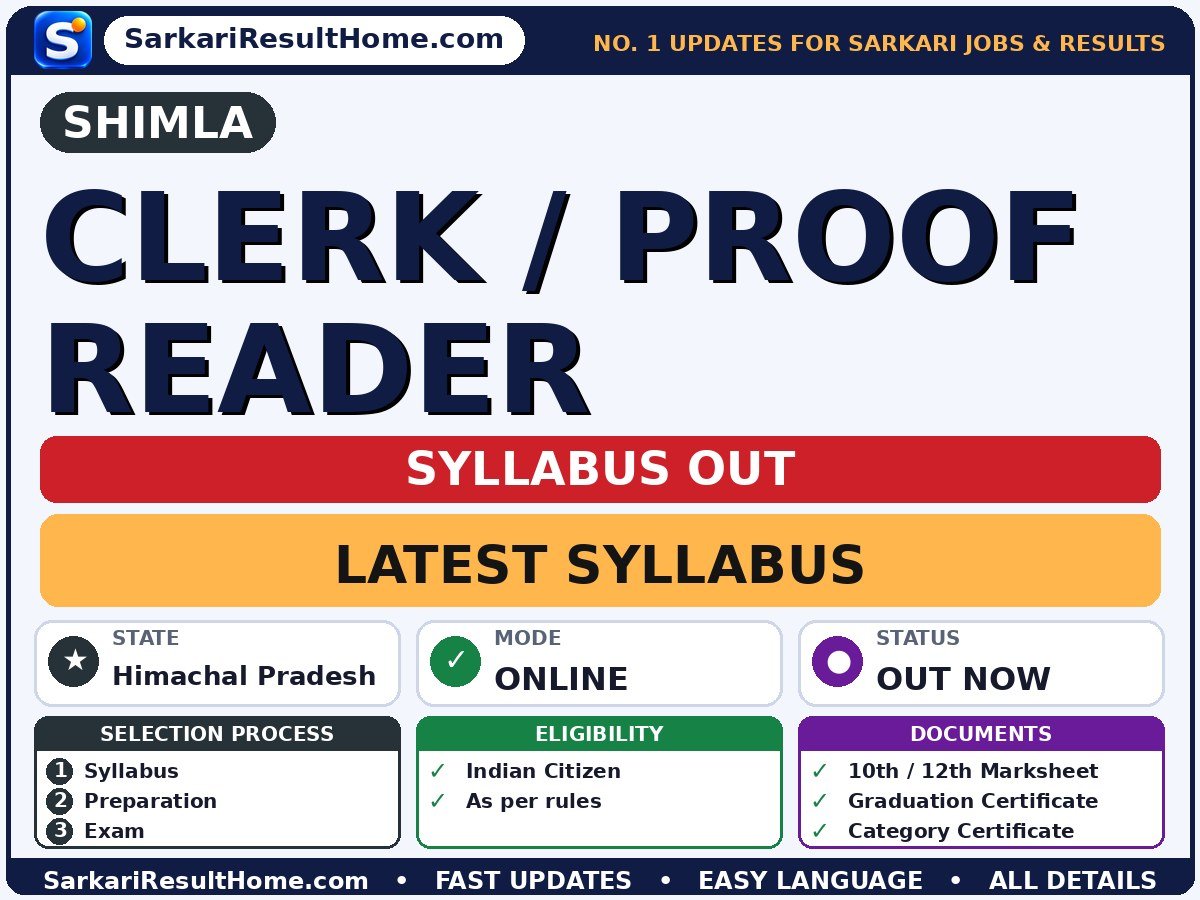 Shimla Clerk / Proof Reader Syllabus 2026: Topic-wise Details - Himachal Pradesh High Court syllabus summary