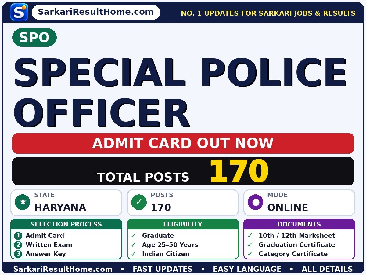 SPO Special Police Officer Exam Admit Card 2026 - SPO admit card summary