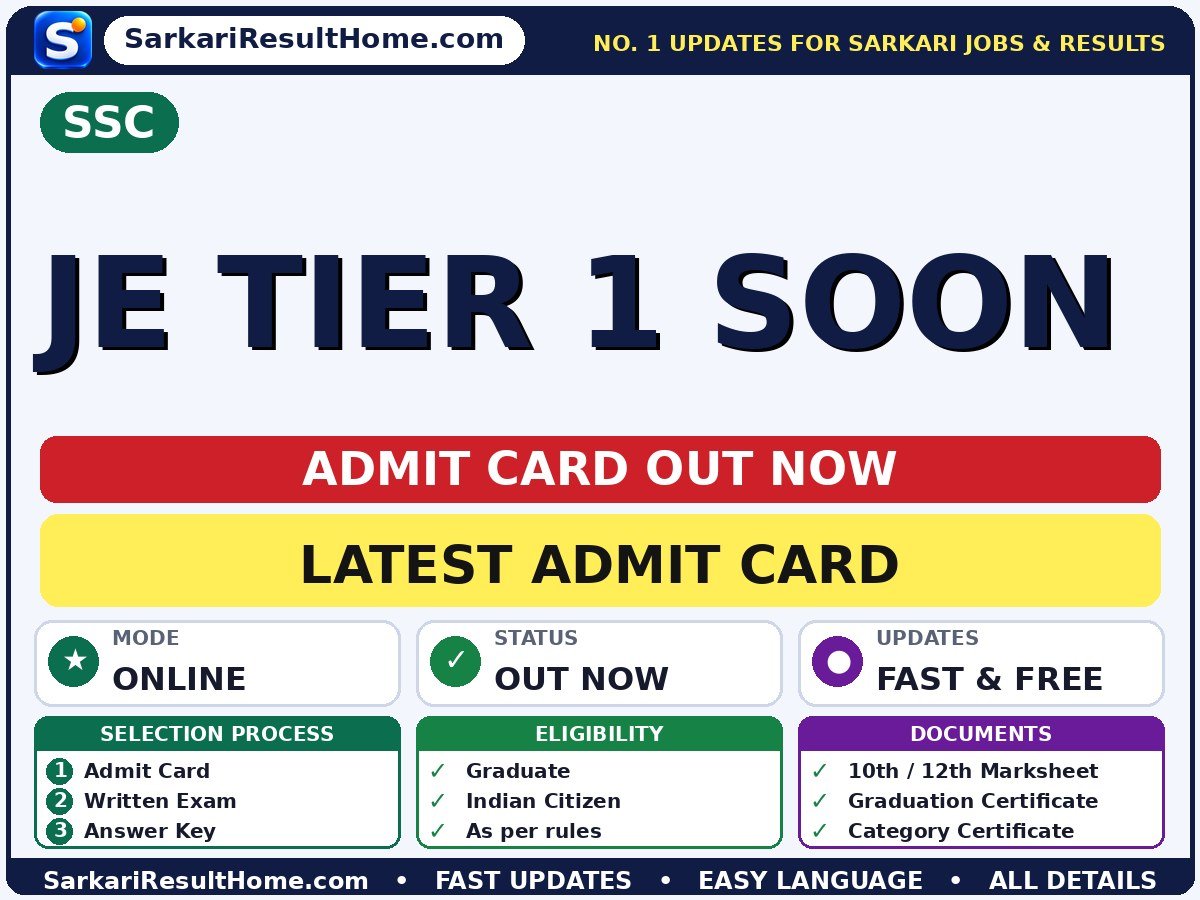 SSC JE Tier 1 Soon Admit Card 2026 Out: How to Download - Staff Selection Commission admit card summary (Exam Date: 02 Nov 2026)