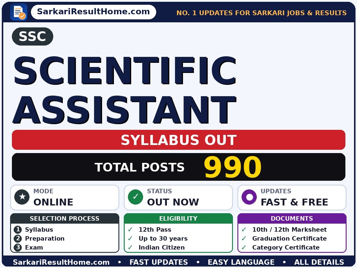 SSC Scientific Assistant Syllabus 2026 - Staff Selection Commission syllabus summary
