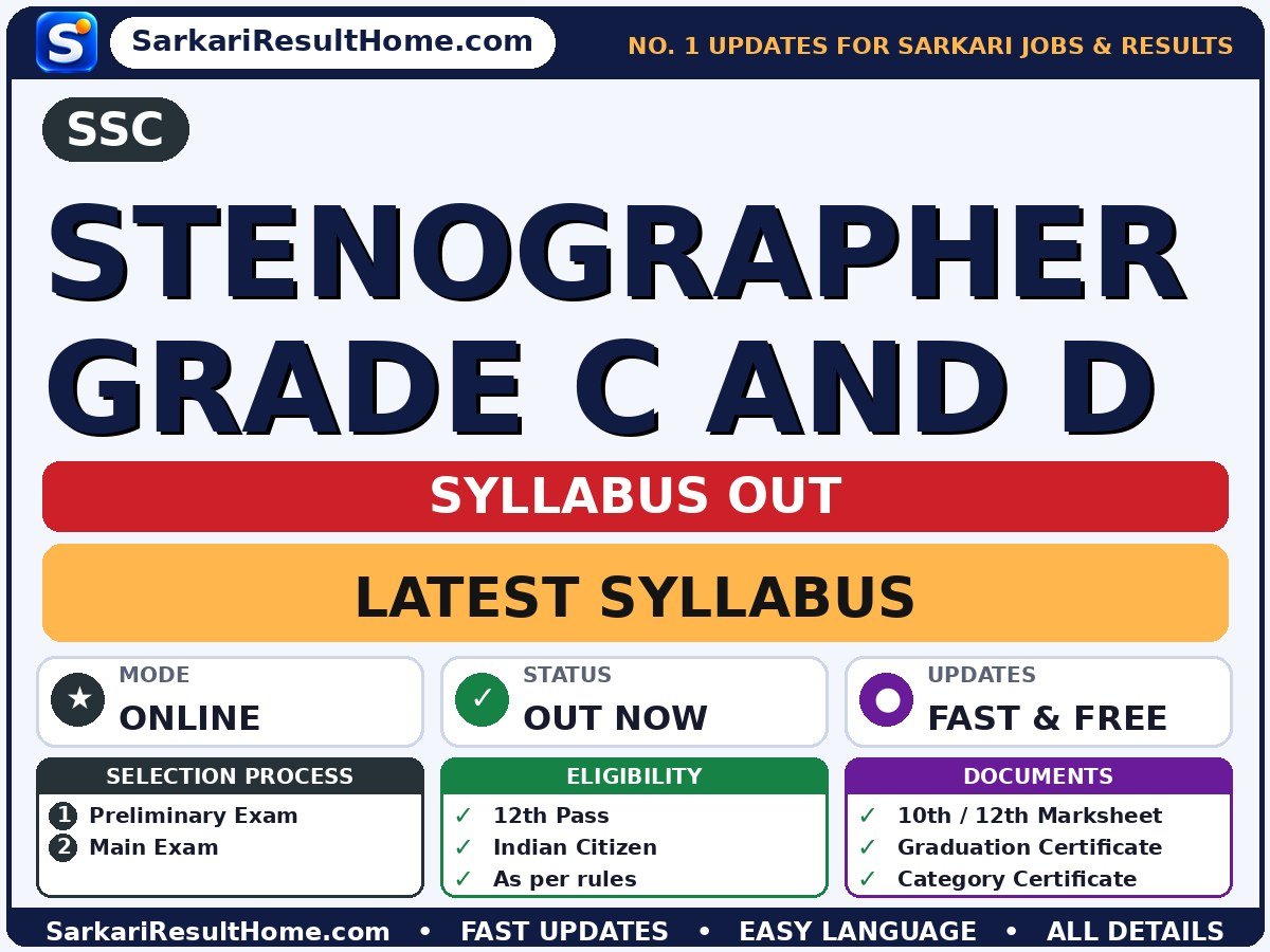 SSC Stenographer Grade C and D Syllabus 2026: Topic-wise Details - Staff Selection Commission syllabus summary (Exam Date: 09 Sep 2026; Selection: Preliminary Exam → Main Exam)