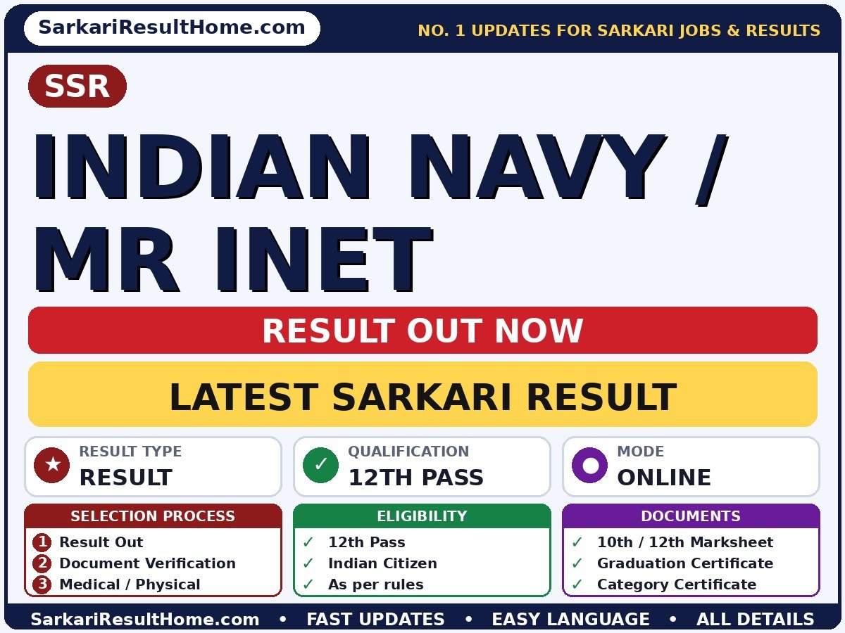 SSR Indian Navy / MR INET Sarkari Result 2026 Declared - SSR sarkari result summary (Result Date: 17 Sep 2026; Exam Date: 13 May 2026)