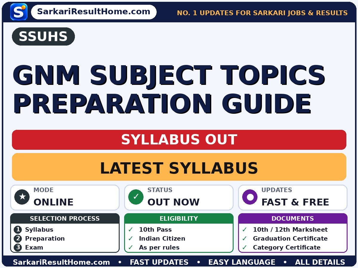 SSUHS GNM Subject Topics Preparation Guide Syllabus 2026 - SSUHS syllabus summary