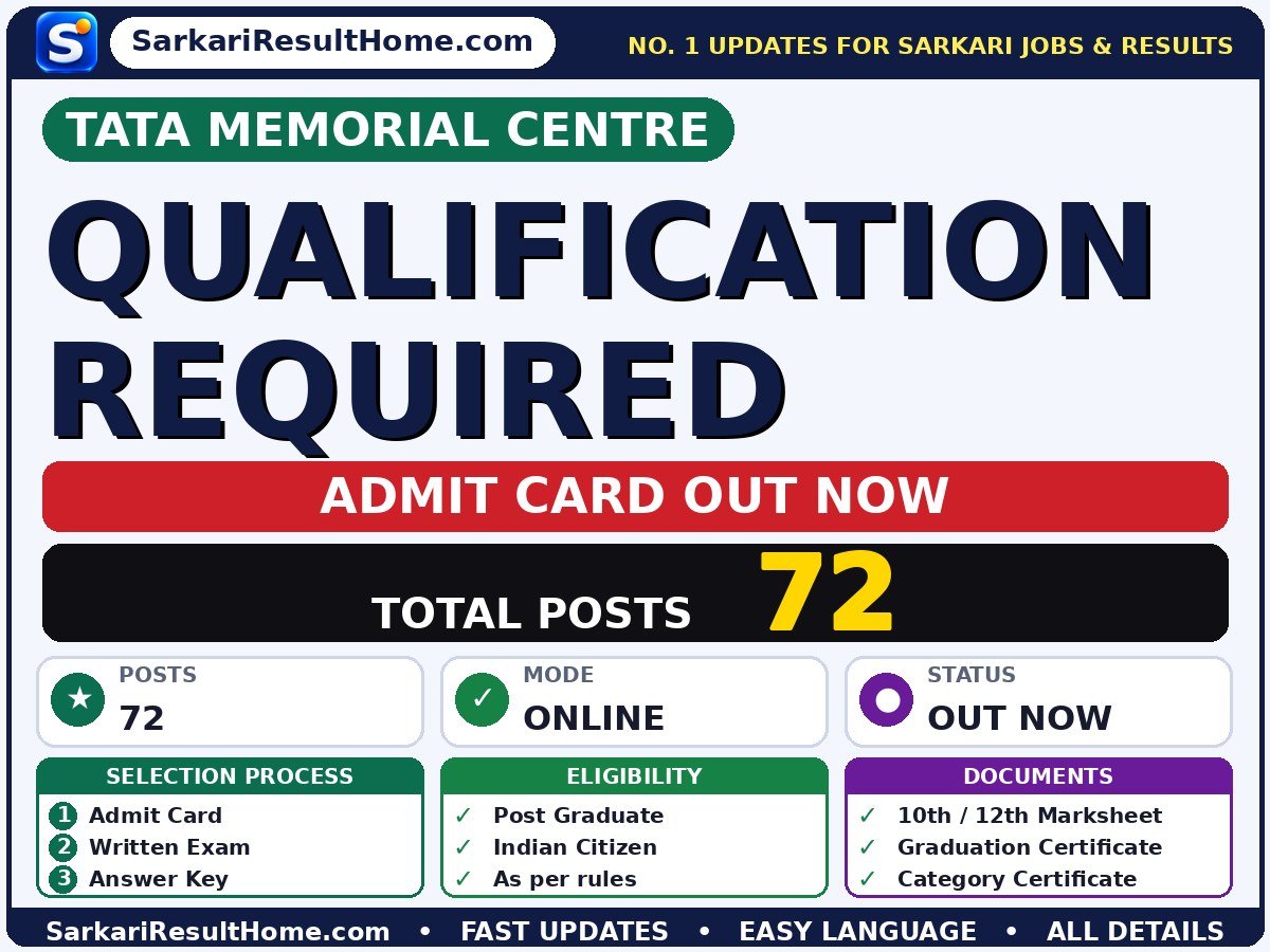 Tata Memorial Centre Qualification Required Exam Admit Card 2026 - Tata Memorial Centre admit card summary