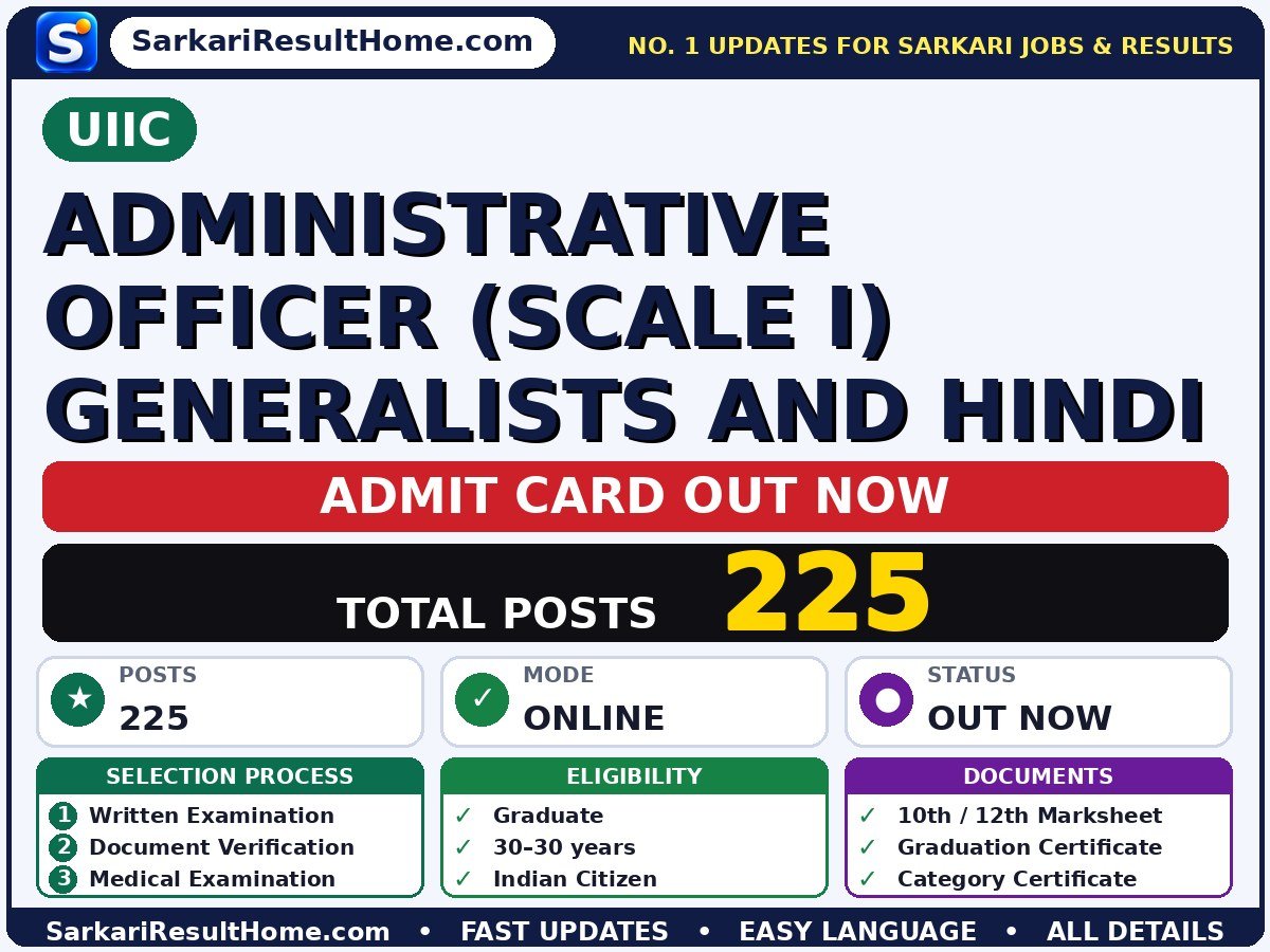 UIIC Administrative Officer (Scale I) Generalists and Hindi Admit Card 2026 Out: How to Download - United India Insurance Company Limited admit card summary (Exam Date: 22 Oct 2026; Admit Card: 14 Oct 2026)