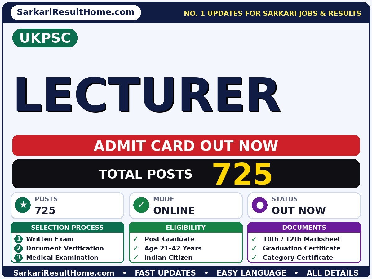 UKPSC Lecturer Admit Card 2026 – Download Link - UKPSC admit card summary (Exam Date: 23 Oct 2026; Admit Card: 25 Sep 2026)