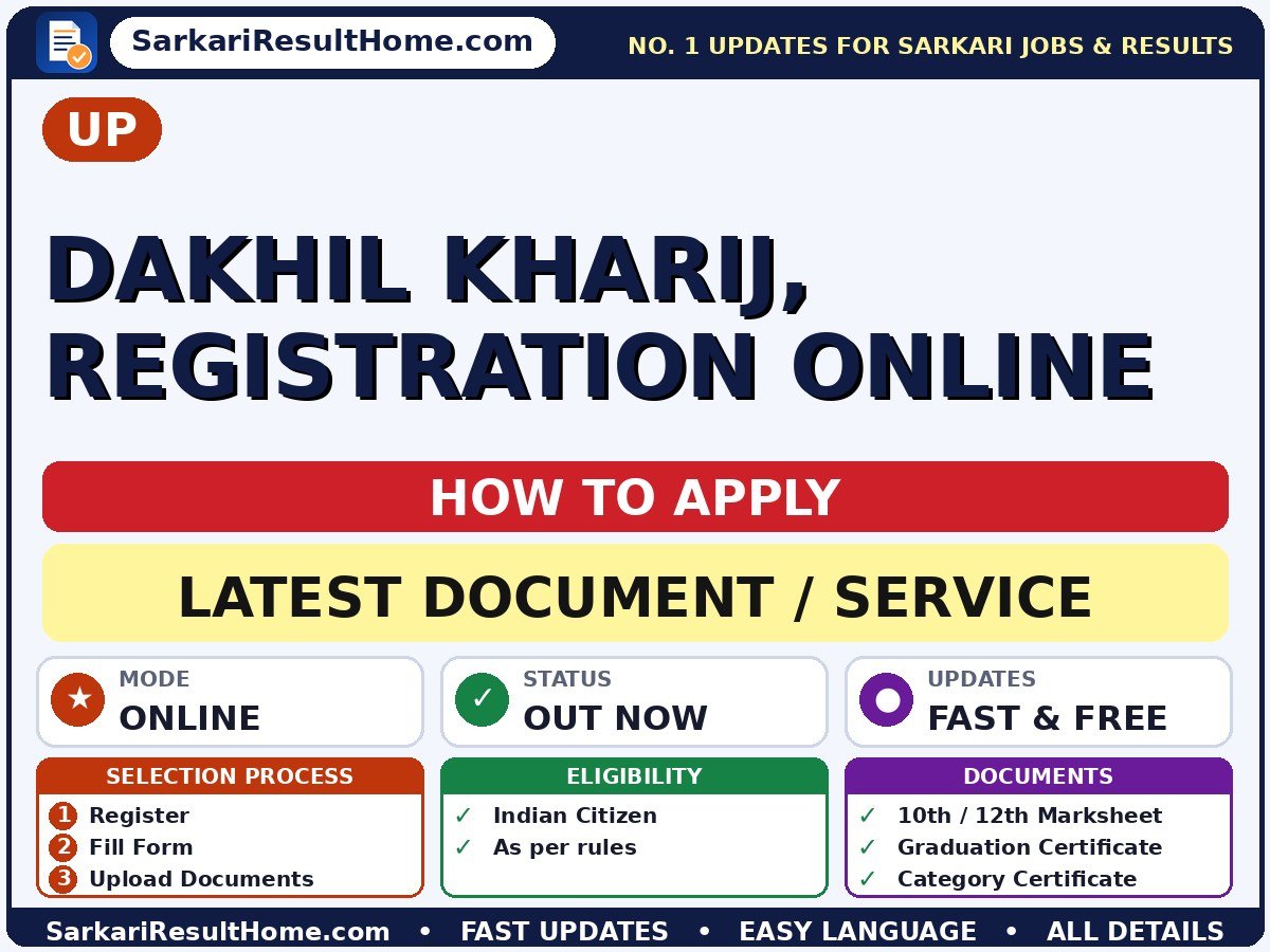 UP Dakhil Kharij, Registration Online 2026 – Step-by-step Guide - UP document / service summary