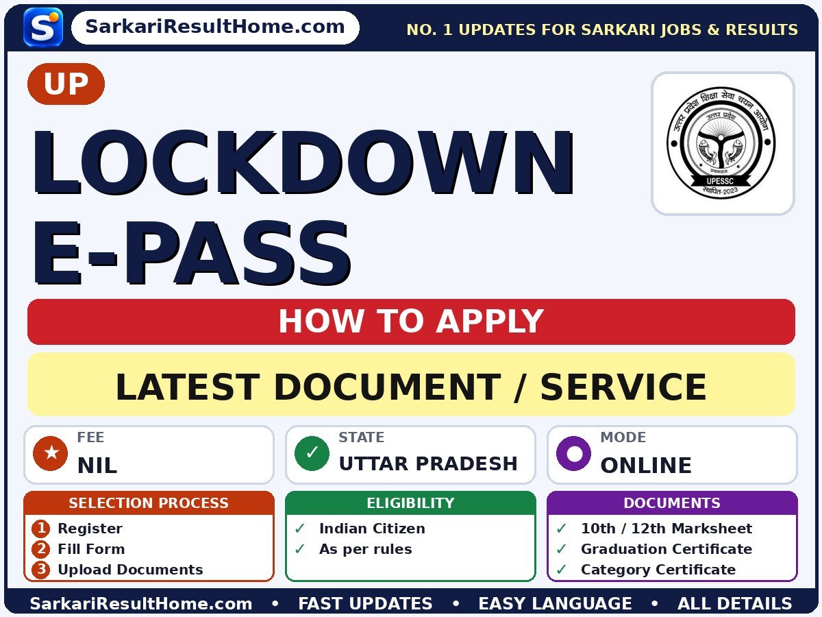UP Lockdown E-Pass 2026 Update - UP document / service summary (Fee: Nil)