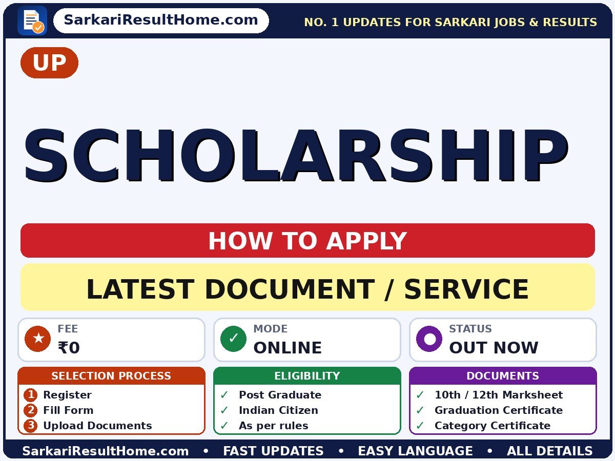 UP Scholarship 2026 Update - UP document / service summary (Last Date: 15 Oct 2026; Fee: ₹0)
