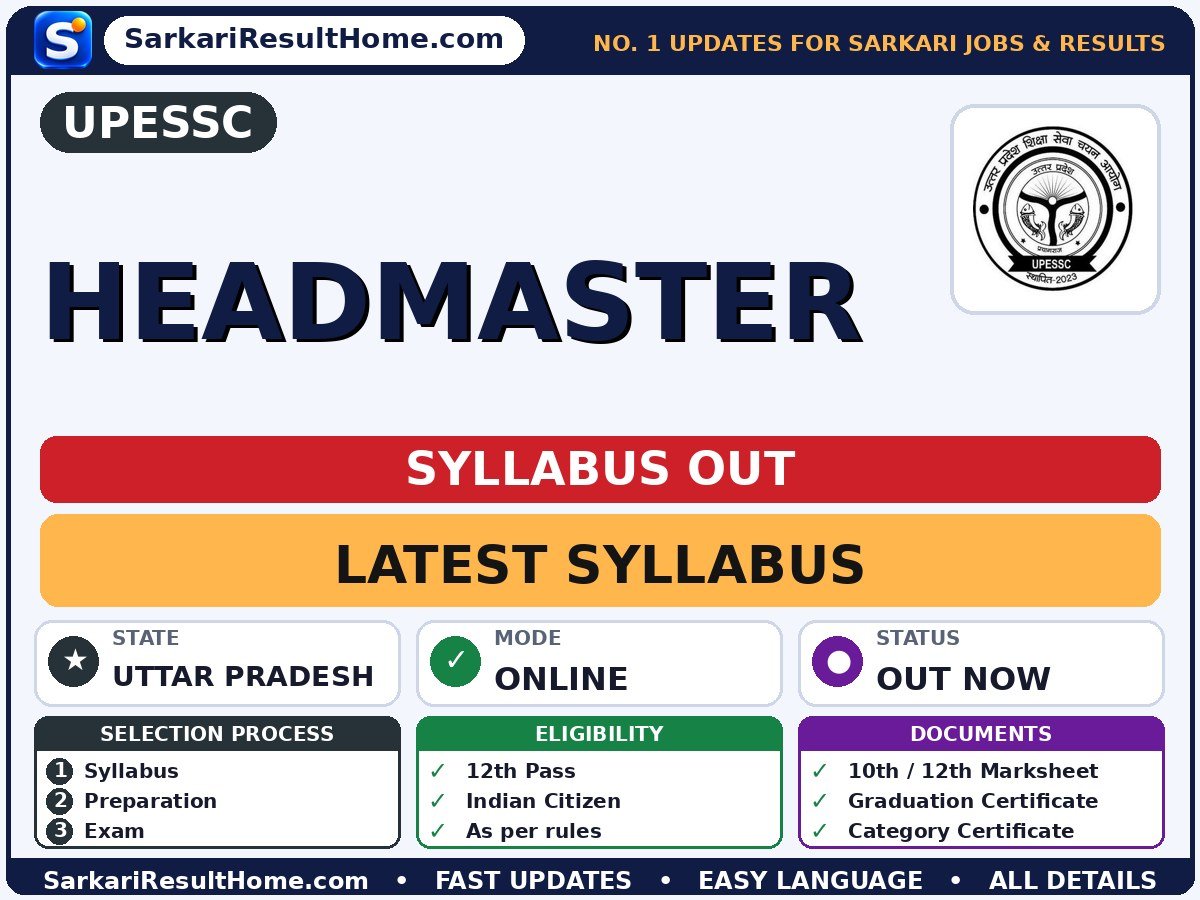 UPESSC Headmaster Syllabus 2026 & Exam Pattern - Uttar Pradesh Education Service Selection Commission syllabus summary