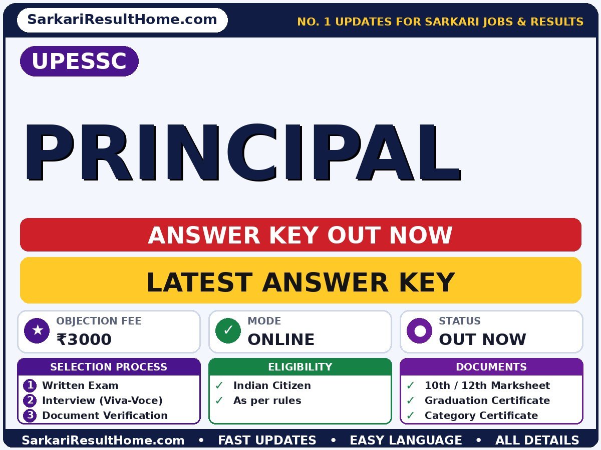 UPESSC Principal Answer Key 2026: Check Here - UPESSC answer key summary (Exam Date: 24 Sep 2026; Objection Fee: ₹3000)