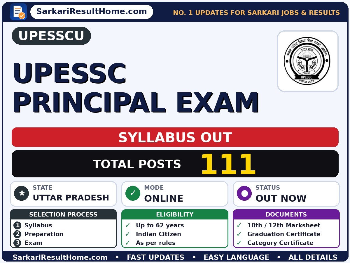 UPESSCU UPESSC Principal Exam Syllabus 2026 & Exam Pattern - Uttar Pradesh Education Service Selection Commission syllabus summary (Exam Date: 24 Sep 2026)