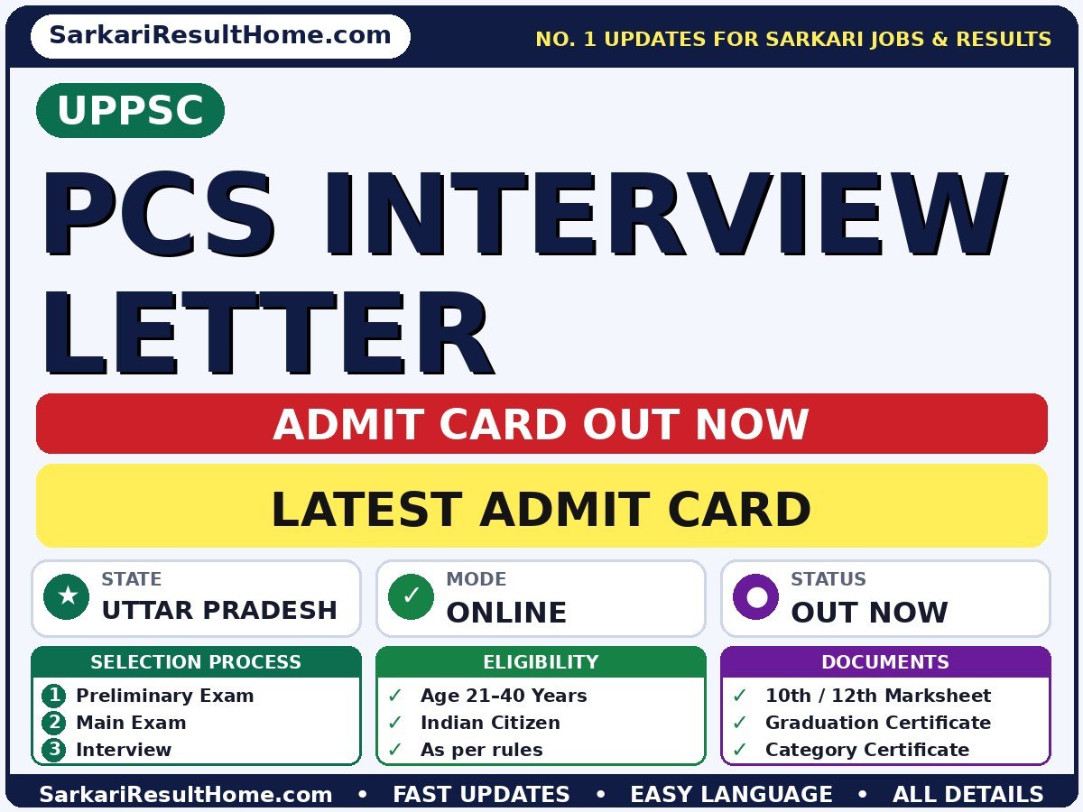 UPPSC PCS Interview Letter Exam Admit Card 2026 - Uttar Pradesh Public Service Commission admit card summary (Exam Date: 12 Oct 2025; Admit Card: 30 Sep 2025)