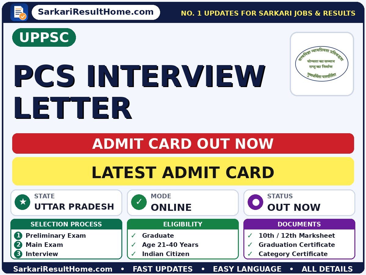 UPPSC PCS Interview Letter Exam Admit Card 2026 - Uttar Pradesh Public Service Commission admit card summary (Exam Date: 12 Oct 2025; Admit Card: 30 Sep 2025)
