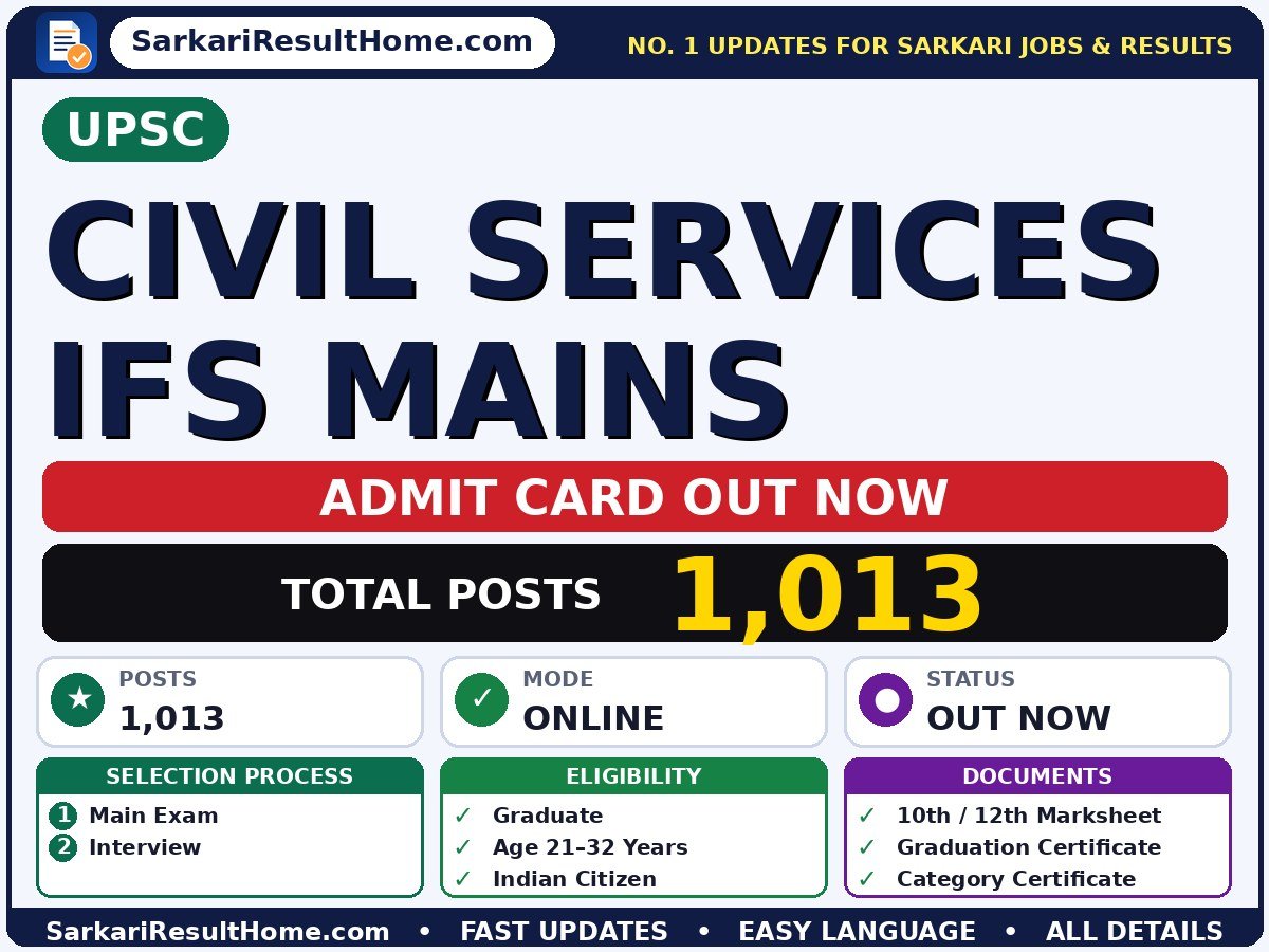 UPSC Civil Services IFS Mains Admit Card 2026 Out: How to Download - Union Public Service Commission admit card summary (Exam Date: 22 Nov 2026; Admit Card: 14 Aug 2026)