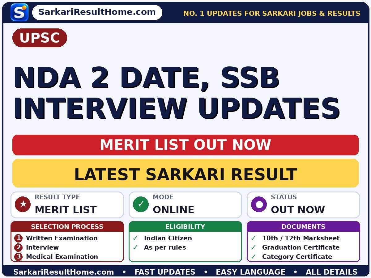 UPSC NDA 2 Date, SSB Interview Updates Merit List 2026 Declared – Sarkari Result - Union Public Service Commission sarkari result summary (Next Stage: SSB Interview)