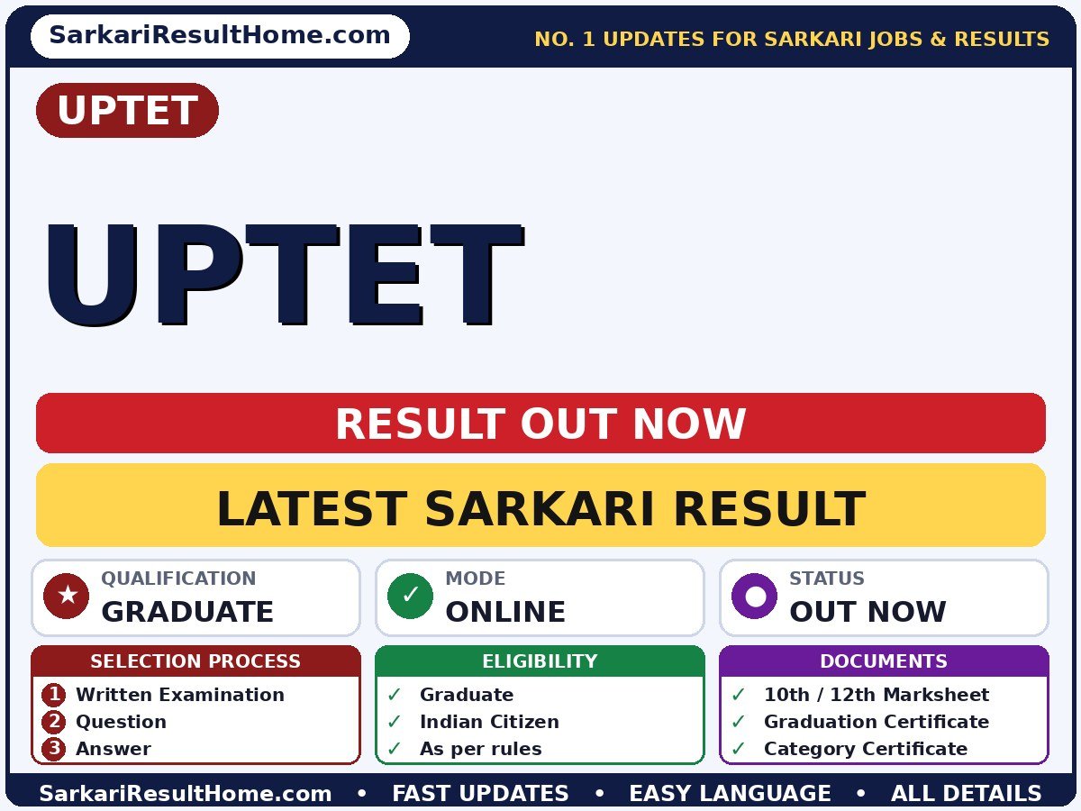 UPTET Sarkari Result 2026 Declared - UPTET sarkari result summary (Result Date: 26 Aug 2026; Exam Date: 03 Jul 2026)