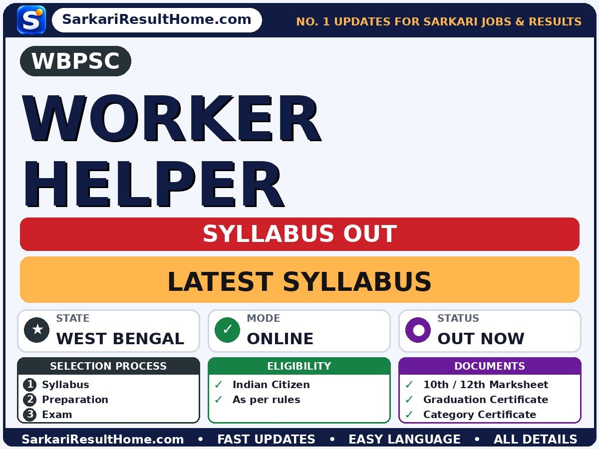 WBPSC Worker Helper Syllabus 2026: Topic-wise Details - West Bengal Public Service Commission syllabus summary